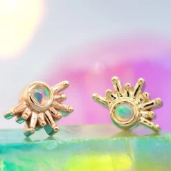 "Live To Tell" Threaded End In Gold With Genuine White Opal -Starfire – Body Jewelry 41851 29 91LivetoTellGenuineWhiteOpal6mmYG RGzfunky