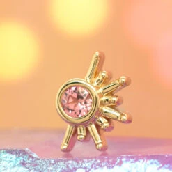 "Live To Tell" Threaded End In Gold With Padparadscha Sapphire -Starfire – Body Jewelry 41851 BodyVision BVLALivetoTellThreadedEndinGoldwithPadparadschaSapphirezfunkyYellowGold6.5mm2