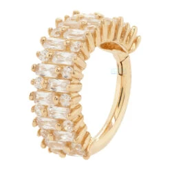 "Brilliant" Hinge Ring / Clicker In Gold With CZ's