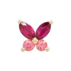 Threadless: "Monarch" Pin In Gold With Ruby & Padparadscha Sapphire