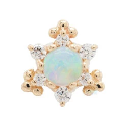 "Bayle" Threaded End In Gold With Genuine White Opal & White CZ's -Starfire – Body Jewelry 41967 BodyVision BVLABayleThreadedEndinGoldwithGenuineWhiteOpal WhiteCZ sSingleYellowGold2