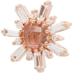 "Elaine" Threaded End In Gold With Rose Cut Oregon Sunstone, White Sapphire & Diamonds