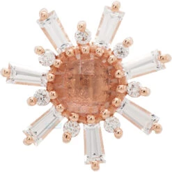"Elaine" Threaded End In Gold With Rose Cut Oregon Sunstone, White Sapphire & Diamonds -Starfire – Body Jewelry 42110 BodyVision BVLAElaineThreadedEndinGoldwithRoseCutOregonSunstone WhiteSapphire DiamondsSingle10mmRoseGold2