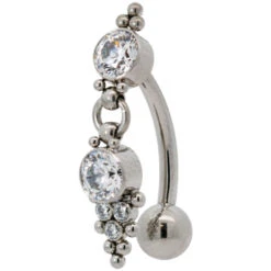 "Aragon" 'Cascade' Reverse Dangle Faceted Gem Navel Curve With Dangle