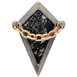 "Captain" Threaded End In Sandblasted Black Rhodium - Gold With Pyrite -Starfire – Body Jewelry 42227 BodyVision CaptainThreadedEndinBlackRhodium GoldwithPyriteSingleYellowGoldChain2