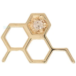 Threadless: Big Honeycomb End In Gold -Starfire – Body Jewelry 42246 MushroomBodyJewelrythreadlessBigHoneycombEndinGoldSingleYellowGoldChampagneCZ2
