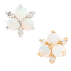 Threadless: "Soleil" End In Gold With Genuine White Opal & Diamonds