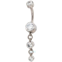 "Balance" Faceted Gem Navel Curve With Dangle