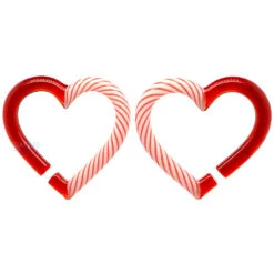 Glass Hearts - Red & White Candy Cane On Red