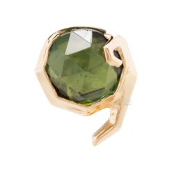 "Spirit Of Forest" Threaded End In Gold With Special Rose Cut Green Tourmaline -Starfire – Body Jewelry 42329 ZeldaSpiritofForestThreadedEndinGoldwithSpecialRoseCutGreenTourmalineYellowGold2
