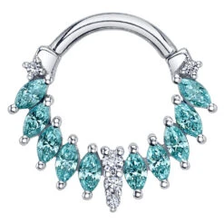 "Skylar" Hinge Ring In Gold With Cyan CZ & White CZ's