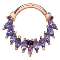 "Skylar" Hinge Ring In Gold With Tanzanite, Amethyst, Rhodolite & Light Amethyst