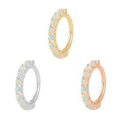"Lillia" Hinge Ring / Clicker In Gold With Genuine White Opals -Starfire – Body Jewelry 42573 BuddhaJewelryOrganics LilliaHingeRingClickerinGoldwithGenuineWhiteOpalsAsstGroupVENDORPHOTO