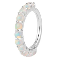 "Lillia" Hinge Ring / Clicker In Gold With Genuine White Opals -Starfire – Body Jewelry 42573 BuddhaJewelryOrganics LilliaHingeRingClickerinGoldwithGenuineWhiteOpalsSingleWhiteGoldVENDORPHOTO