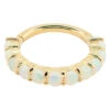 "Lillia" Hinge Ring / Clicker In Gold With Genuine White Opals -Starfire – Body Jewelry 42573 BuddhaJewelryOrganics LilliaHingeRingClickerinGoldwithGenuineWhiteOpalsSingleYellowGold3
