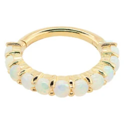 "Lillia" Hinge Ring / Clicker In Gold With Genuine White Opals