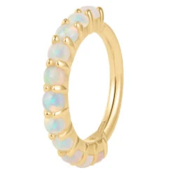 "Lillia" Hinge Ring / Clicker In Gold With Genuine White Opals -Starfire – Body Jewelry 42573 BuddhaJewelryOrganics LilliaHingeRingClickerinGoldwithGenuineWhiteOpalsSingleYellowGoldVENDORPHOTO