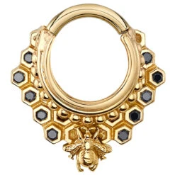 "Queen Bee" Hinge Ring In Gold With Black Diamonds