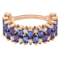 "2 Row Narrows" Hinge Ring In Gold With Tanzanite & Diamonds