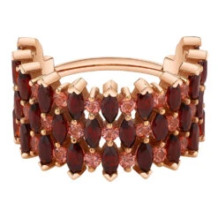 "3 Row Narrows" Hinge Ring In Gold With Garnet & Padparadscha Sapphires