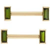 Baguette Bar Forward Facing Nipple Barbells In Gold With Green Tourmaline