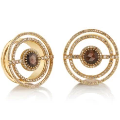 "Grover" Earlets In Gold With Champagne Diamond & Zawadi Sapphire