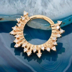 "Frozen" Hinge Ring In Gold With White CZ's -Starfire – Body Jewelry 42744 01BVLABodyVision Frozen HingeRinginGoldwithWhiteCZ s16ga.5.16YGzfunky