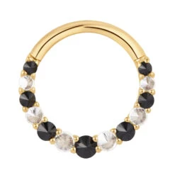 "Eclipse" Hinge Ring / Clicker In Gold With Black Spinel & Reverse Set CZ's