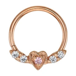"Flying Heart" Seam Ring In Gold With Pink CZ & White CZ's