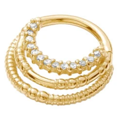 "Harmony" Hinge Ring / Clicker In Gold With Gemstones -Starfire – Body Jewelry 42816 TawapaHarmonyHingeRingClickerinGoldwithGemstonesSingleYellowGold1VENDORPHOTO