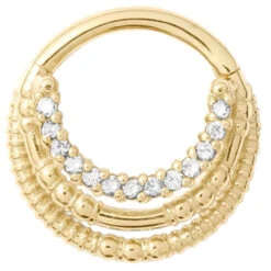 "Harmony" Hinge Ring / Clicker In Gold With Gemstones -Starfire – Body Jewelry 42816 TawapaHarmonyHingeRingClickerinGoldwithGemstonesSingleYellowGoldVENDORPHOTO