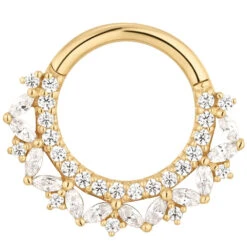 "Heartthrob" Hinge Ring / Clicker In Gold With CZ's