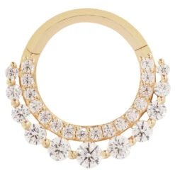 "Gl'amor" Hinge Ring / Clicker In Gold With CZ's -Starfire – Body Jewelry 42897 BuddhaJewelryOrganicsGl amorHingeRingClickerinGoldwithCZ sSingleYellowGoldVENDORPHOTO