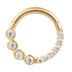 "Front Row" Hinge Ring / Clicker In Gold With White CZ's