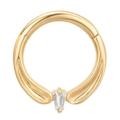 "Honeymoon" Hinge Ring / Clicker In Gold With White CZ's