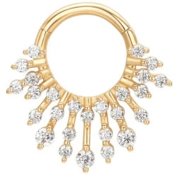 "Love Chant" Hinge Ring / Clicker In Gold With White CZ's