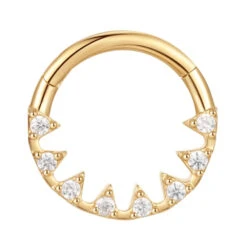 "Savage" Hinge Ring / Clicker In Gold With White CZ's
