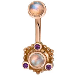 "Colombo" Navel Curve In Gold With Rainbow Moonstone & Amethyst