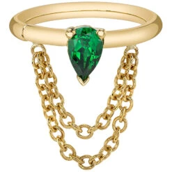 "Call Me!" Hinge Ring In Gold With Chrome Tsavorite -Starfire – Body Jewelry 43028 BodyVision BVLACallMe HingeRinginGoldwithChromeTsavoriteSingleYellowGoldVENDORPHOTO