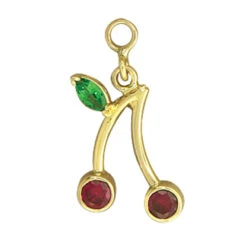 Mini Cherries Charm In Gold With Emerald & Garnet