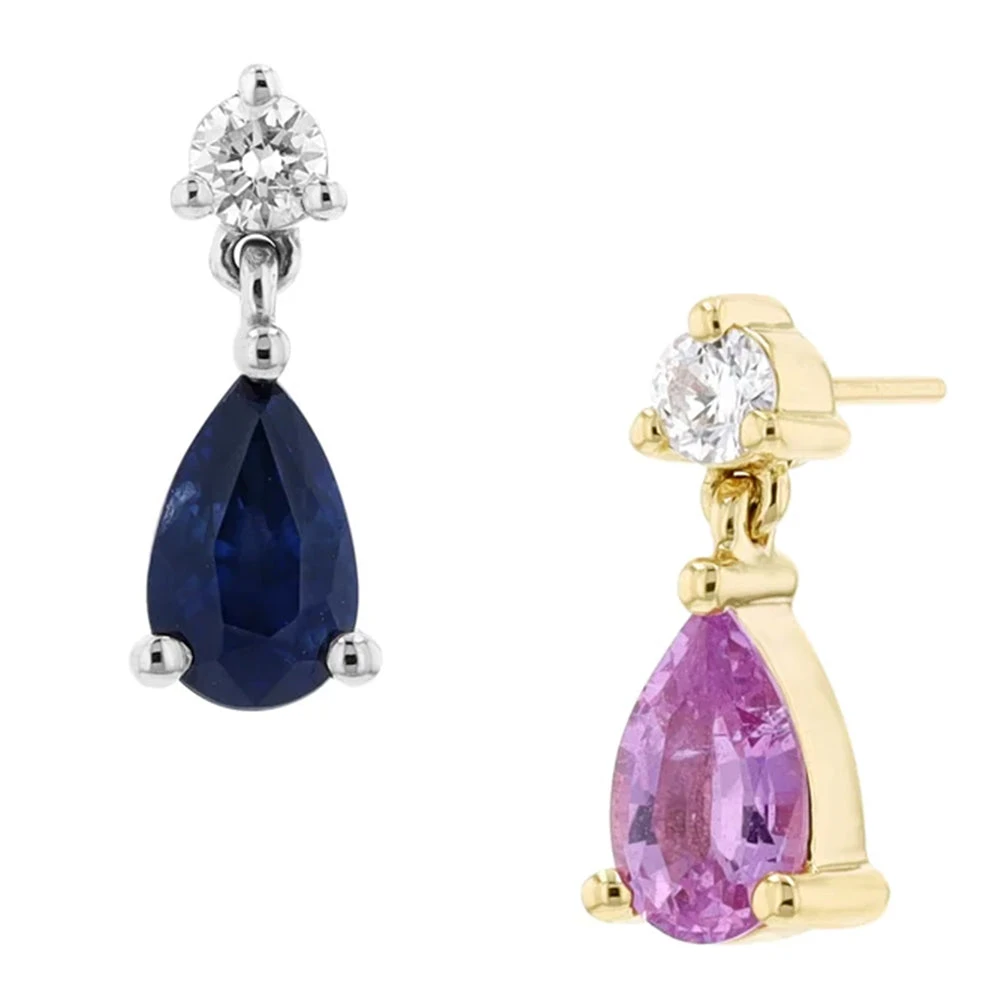 Threadless: "Scarlett" Pear End In Gold With Pink Sapphire & Diamond - Image 2