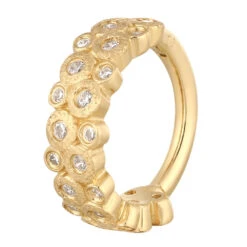 "Opulent" Hinge Ring / Clicker In Gold With CZ's