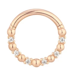 "Love Is Love" Hinge Ring / Clicker In Gold With CZ's -Starfire – Body Jewelry 43133 BuddhaJewelryOrganicsLoveisLoveHingeRingClickerinGoldwithCZ sSingleRoseGoldVENDORPHOTO