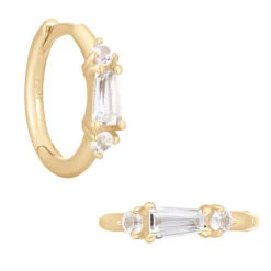 "Maeve" Huggie / Hinge Ring In Gold With White Topaz & White Sapphires