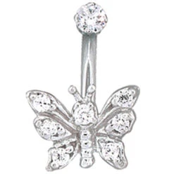 "Lucky 7 Butterfly" Navel Curve In Gold With White CZ's