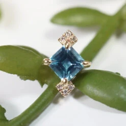 Threadless: "Blake" End In Gold With Swiss Blue Topaz & Diamonds