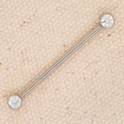 Bezel-Set Brilliant Cut Side-Set Industrial Barbell - CZ – Cubic Zirconia (14 Ga. 1 1/4")