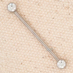 Bezel-Set Brilliant Cut Side-Set Industrial Barbell - CZ – Cubic Zirconia (14 Ga. 1 3/16")
