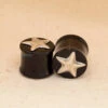 Double-Flared Horn With Silver Plugs - Star (5/8") -Starfire – Body Jewelry 49999 FlamingBones byBorneoJoeHornwithSilverPlugs Star5.8gaSingle1