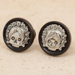 Double-Flared Wood With Steel Plugs - Day Of The Dead Skull & Flowers (2 Ga.)